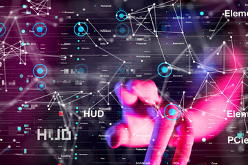 Neural network 3D illustration. Big data and cybersecurity