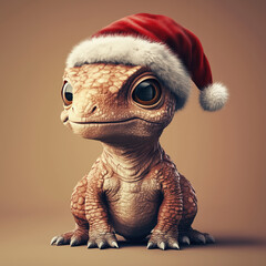 Baby dinosaur with a santa hat