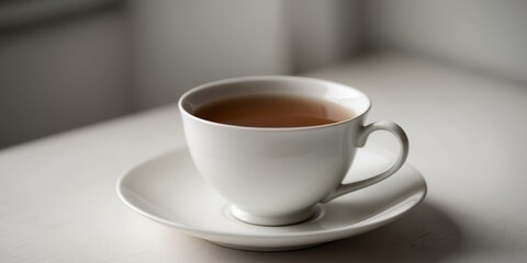 Obraz premium White Teacup Filled With Light Brown Liquid On Saucer