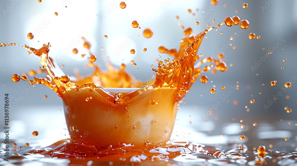 Poster captivating orange splash against a dreamy background in a smooth setting
