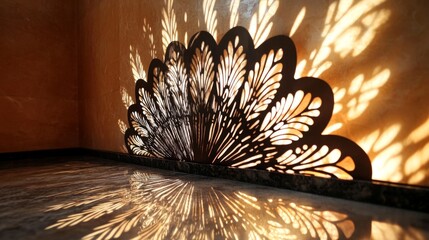 Intricate Metalwork Casts Ornate Light Patterns On Wall