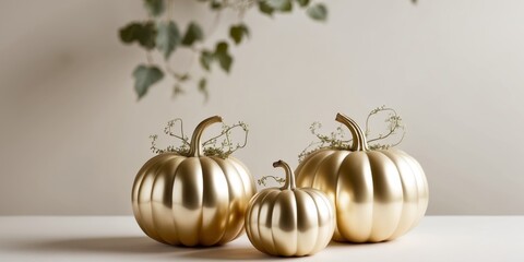 Gold Metallic Pumpkins Decorated For Autumn