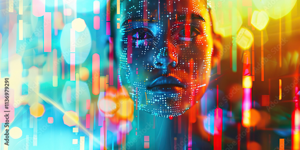 Poster digital face composite with abstract light background