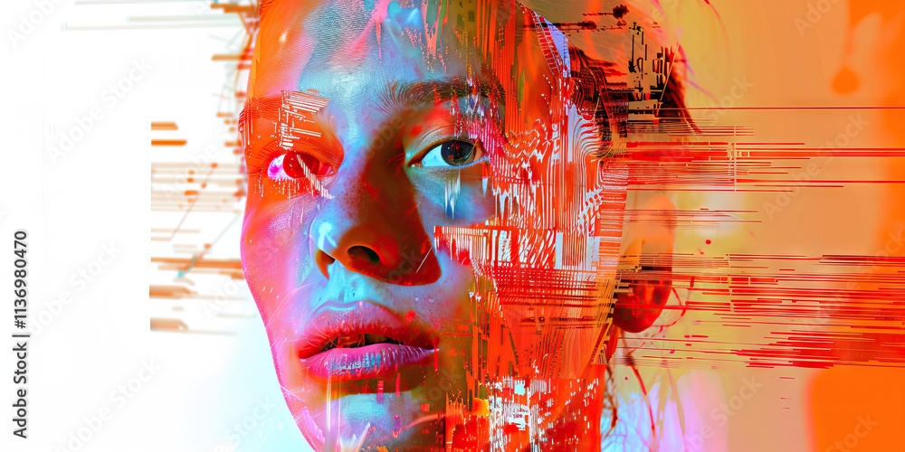 Poster digital face composite with circuit board overlay