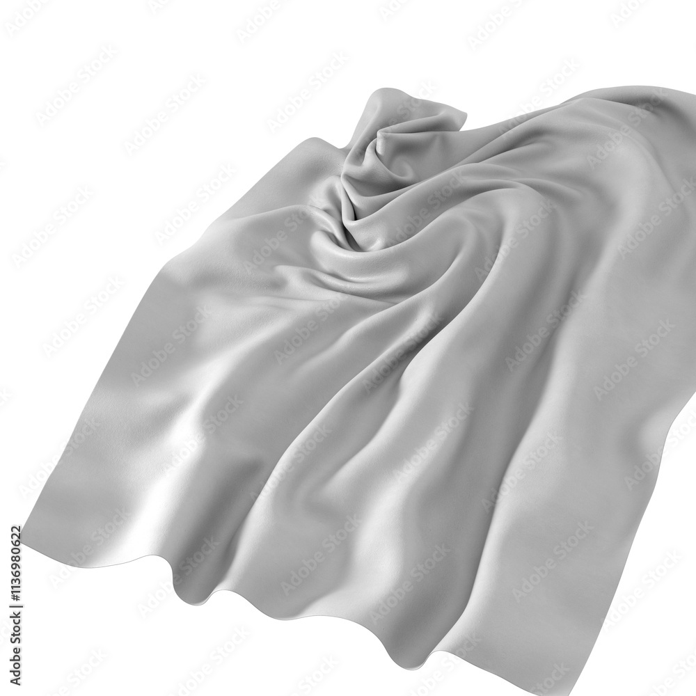 Poster a close-up image of a white fabric draped in a smooth, flowing pattern. the fabric is soft and luxur