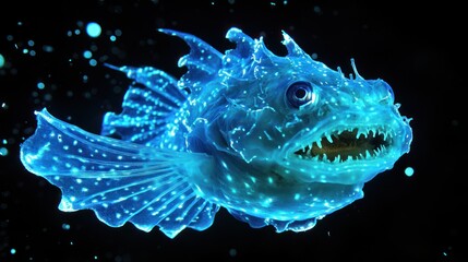 Obraz premium Glowing blue deep-sea anglerfish.