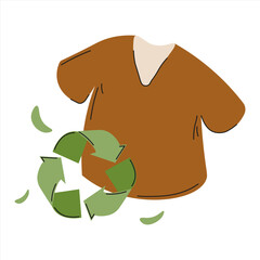 Recycling clothing concept with a brown t-shirt and eco-friendly symbols