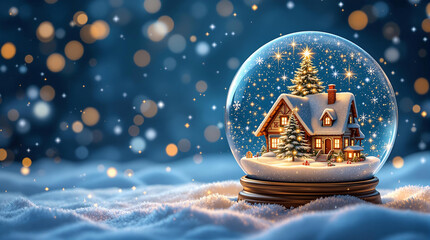  Christmas snow globe with a cozy house and snowy scene, perfect for holiday decorations, festive gifts, or evoking winter wonderland charm.
