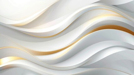 Fototapeta premium Abstract wavy design in white and gold, creating a modern, elegant background.
