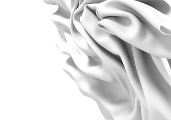 A close-up shot of white fabric draped in an abstract shape, showcasing its texture and flow.