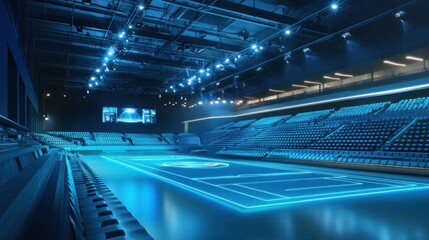Obraz premium Futuristic indoor arena with glowing court.