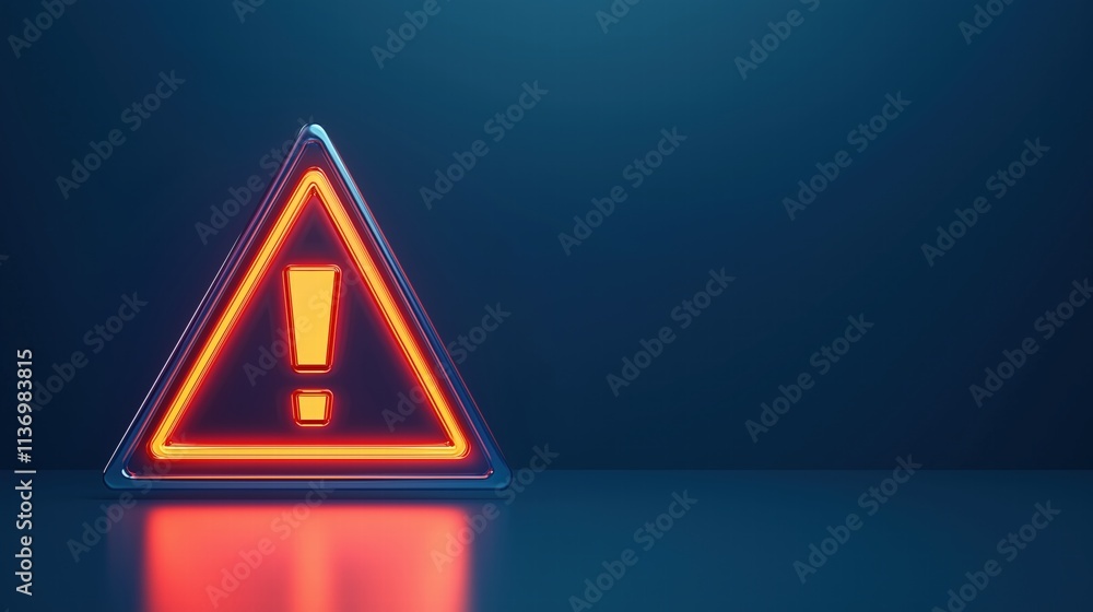 Wall mural Glowing red warning triangle with exclamation mark on dark background. caution and alert