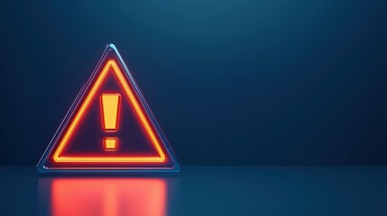 Glowing red warning triangle with exclamation mark on dark background. caution and alert