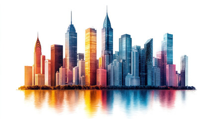 Naklejka premium A set of colorful, geometric building icons representing modern cityscapes
