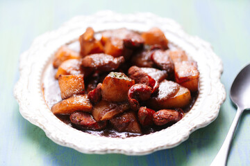 traditional spanish potatoes with chorizo sausage