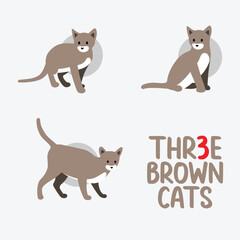 three whimsical brown cats in different poses, perfect for creative projects or children’s designs.
