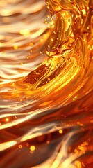 Mesmerizing abstract background of a captivating flow of golden honey like molten liquid with shimmering glitter and organic wavy patterns  The viscous translucent texture creates a vibrant luxurious