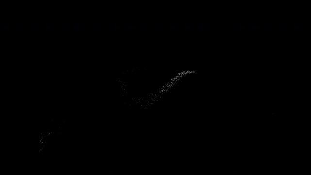 Collection of glowing white stardust trails with star particles. Isolated on a black background with an alpha channel.