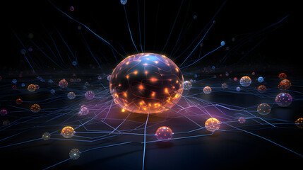 Neon Abstract Representation of AI Data Processing in Human Brain Model