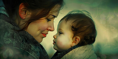 Close-up Portrait of a Woman and Baby