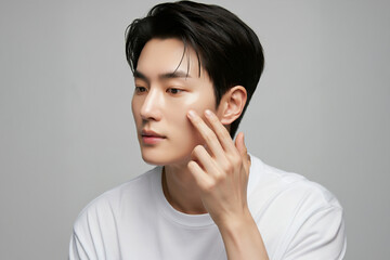 肌の調子が気になる若い男性、美容、スキンケア、メンズビューティー、アジア人、韓国人
