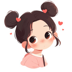 She_has_Cute_Pigtail_Buns_hairstyle_Flat_2D_cute_littl