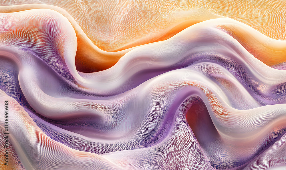 Poster abstract image of flowing fabric with a gradient of purple and orange hues, showcasing its texture a