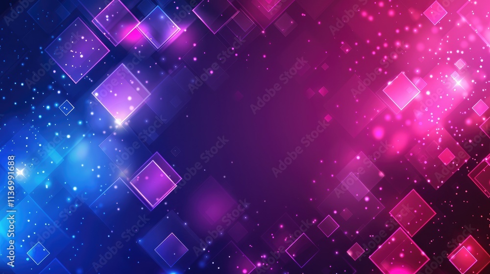 Poster a vibrant abstract background with colorful squares and sparkles, ideal for digital design.