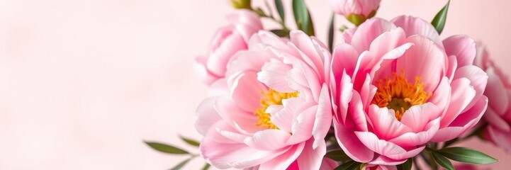 Fototapeta premium Pink peony flowers arranged in a beautiful and elegant background, garden, bouquet