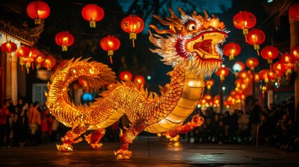 Fototapeta premium Illuminated Dragon Lantern At Chinese New Year Festival