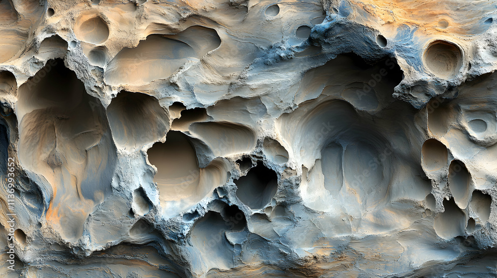 Aufkleber abstract rock formation texture. eroded sandstone cliff face with unique patterns and holes. ideal f