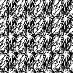 Black and white seamless pattern with doodle hand drawn abstract plants.