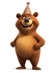 Naklejka premium Happy bear wearing a party hat celebrates a joyful occasion with a big smile and cheerful demeanor