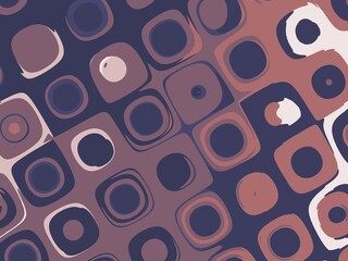 Stylish abstract background with overlapping circles and squares in muted mauve and dusty rose tones.