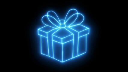 Outline neon gift box icon. Night bright advertising, light banner, light art. Vector illustration. Bright glowing symbol multicolor light on a deep black canvas