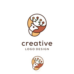 Minimalist deer and  flower with golden ratio, logo design template