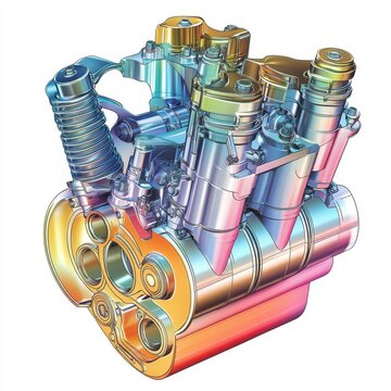 recommend clip art: A colorful engine diagram showing pistons and valves
