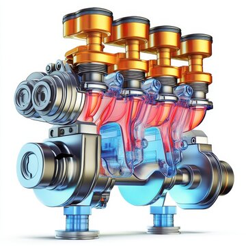 recommend clip art: A colorful engine diagram showing pistons and valves