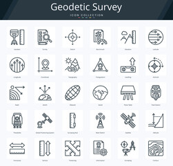 Geodetic survey outline icon pack for earth surface and geology measurement method