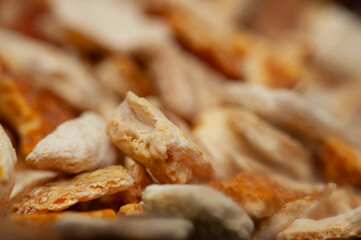 Crunchy snack pieces in close-up showcasing texture and detail