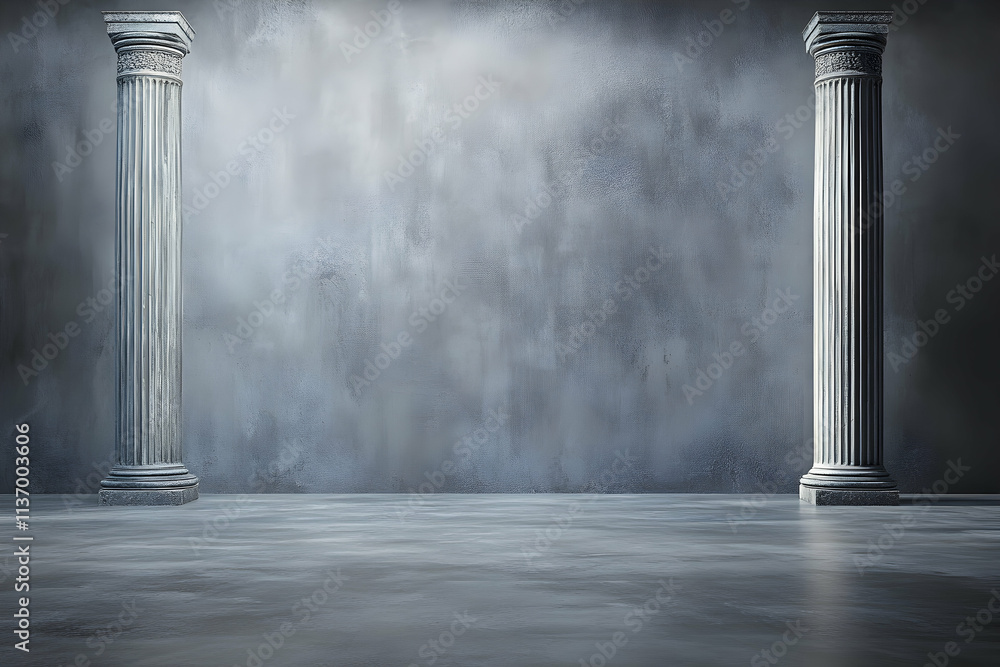 Aufkleber elegant grey room interior with two classical columns flanking a textured wall, offering a sophistic