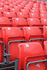 Empty red seats in stadium row in lines