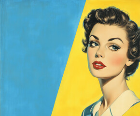 a 1950s advertising illustration of a woman, room for text