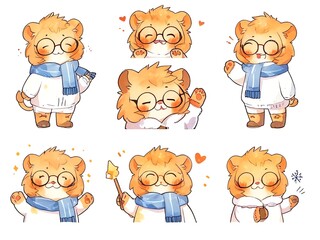 Adorable Lion Cub Stickers: Winter Wonderland Collection