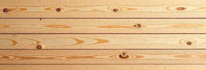 Fototapeta premium Natural wooden planks with distinct grain patterns and knots, showcasing a light beige tone and horizontal alignment, ideal for backgrounds or rustic design concepts
