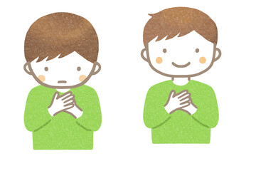 胸に手をあてている子