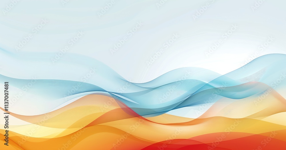 Poster abstract waves in blue and orange, creating a smooth, flowing design.