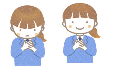 胸に手をあてている子