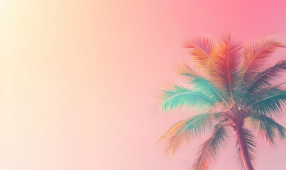 Pastel-colored palm tree against a soft pink sky, creating a serene and summery aesthetic. Ideal for travel, vacation, or tropical-themed designs.