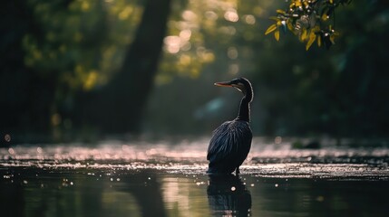 Serene bird at dawn, dark silhouette